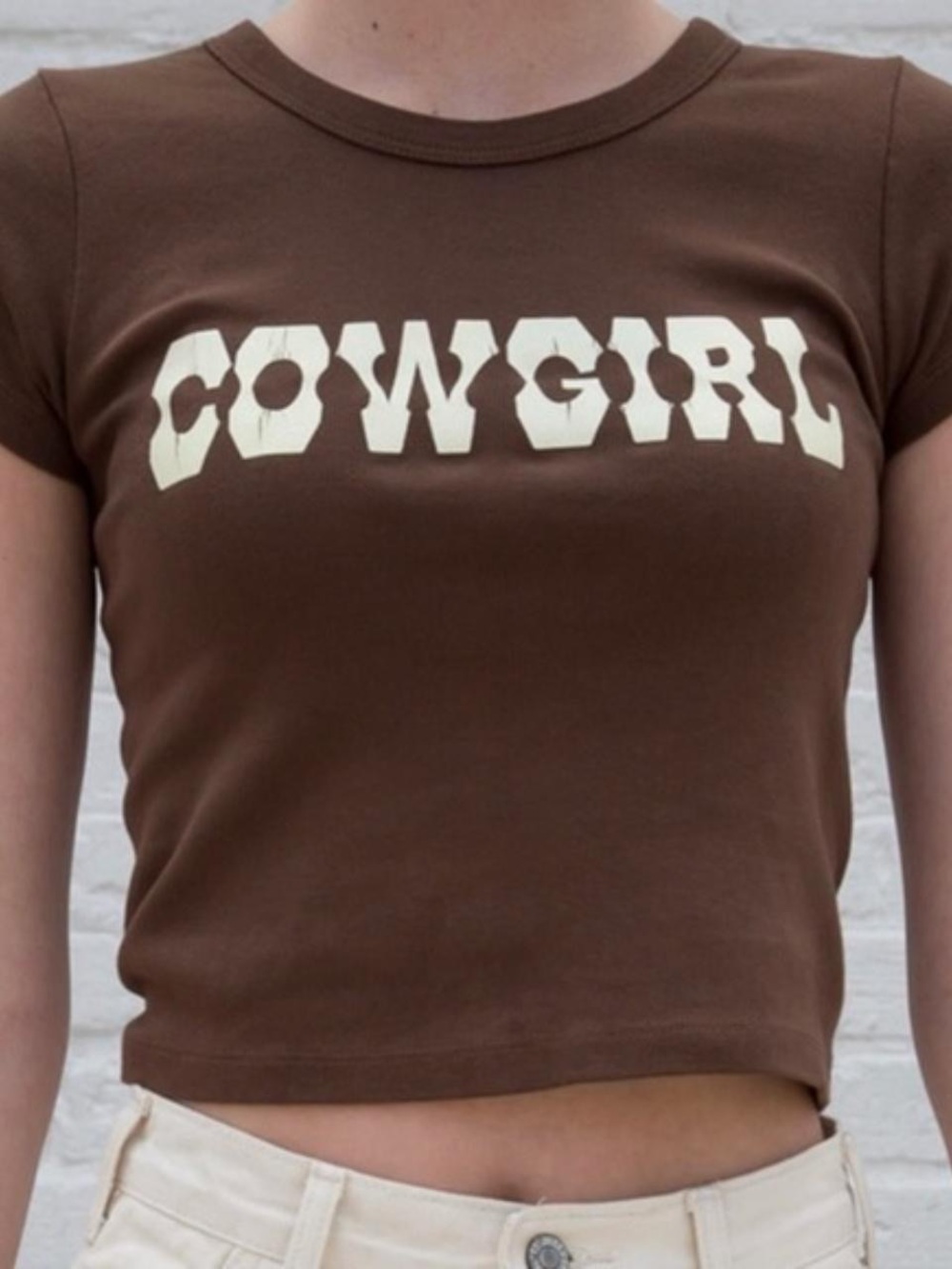 Brandy Melville Brown Cowgirl Graphic Crop Tee